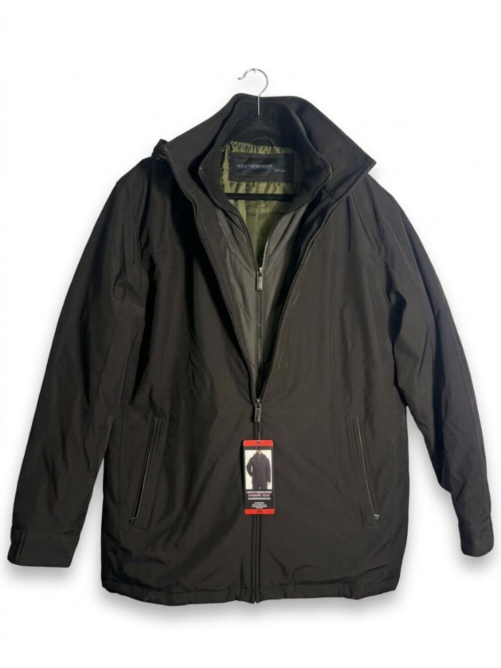 Weatherproof Stretch Tech Hooded Jacket Quilted Bib Black Men's Medium NWT